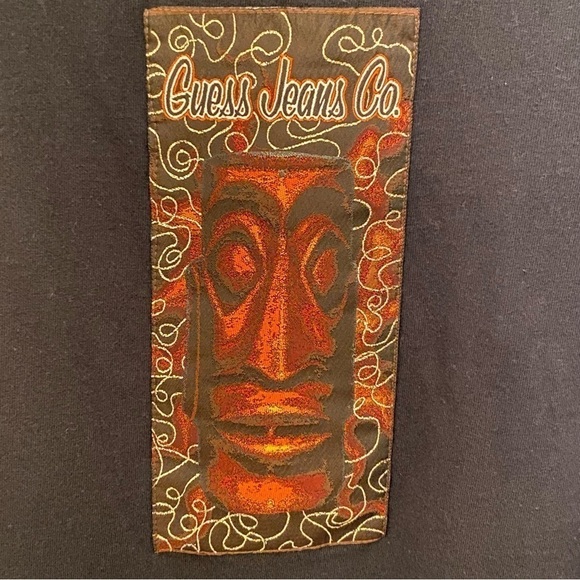 Vintage GUESS Black Tribal Graphic T-Shirt Size Medium-Made In USA-Unisex - Picture 2 of 5